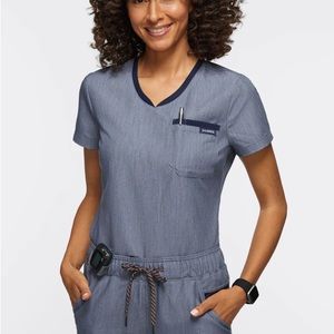 Jaanuu 2 pocket tuck in scrub top - heather navy